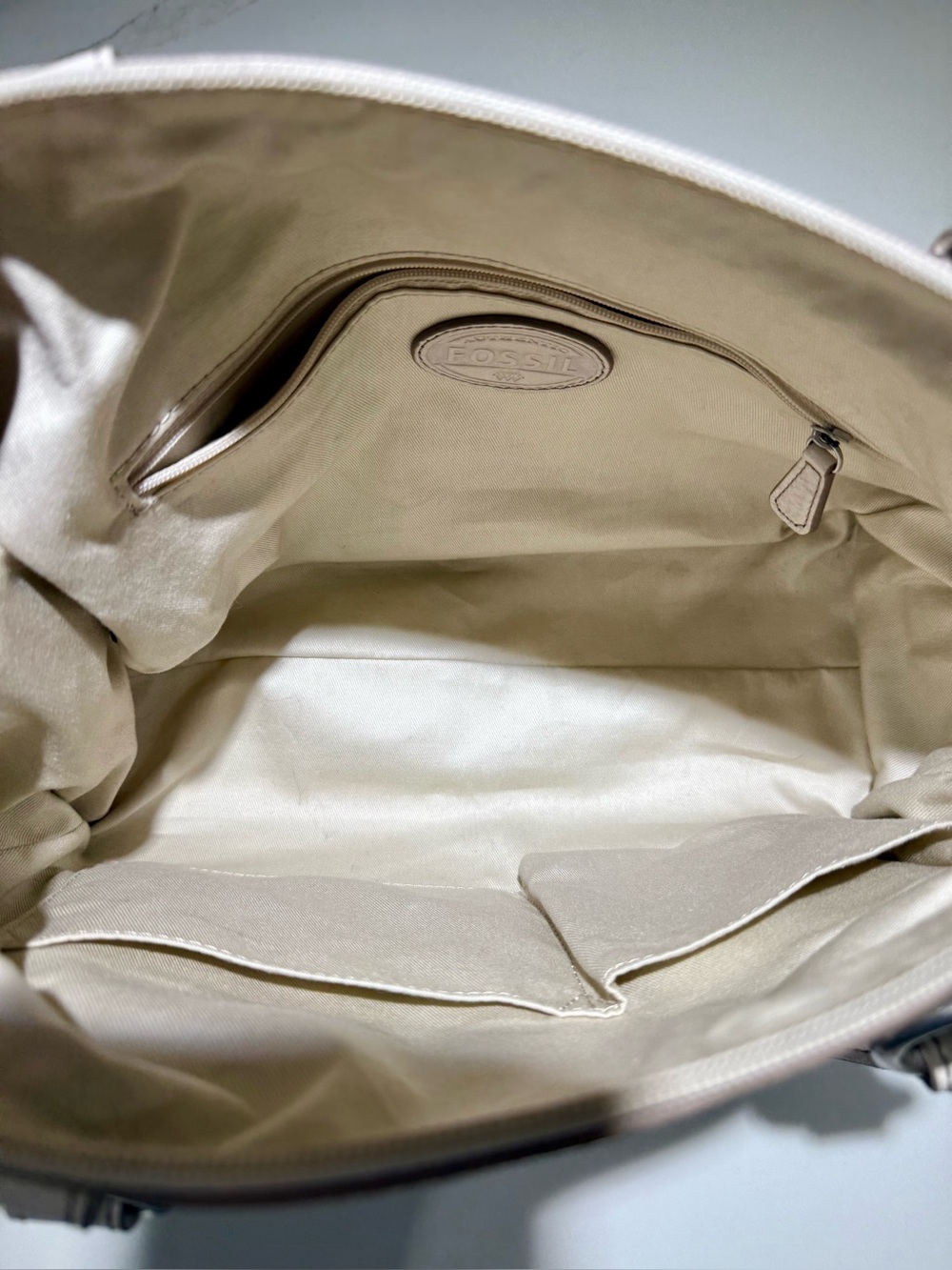 FOSSIL NWOT Leather Crossbody Shoulder Tote Handbag, Cream - Picture 3 of 13